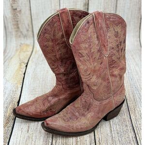 Women's Pink Distressed Western Heeled Boots